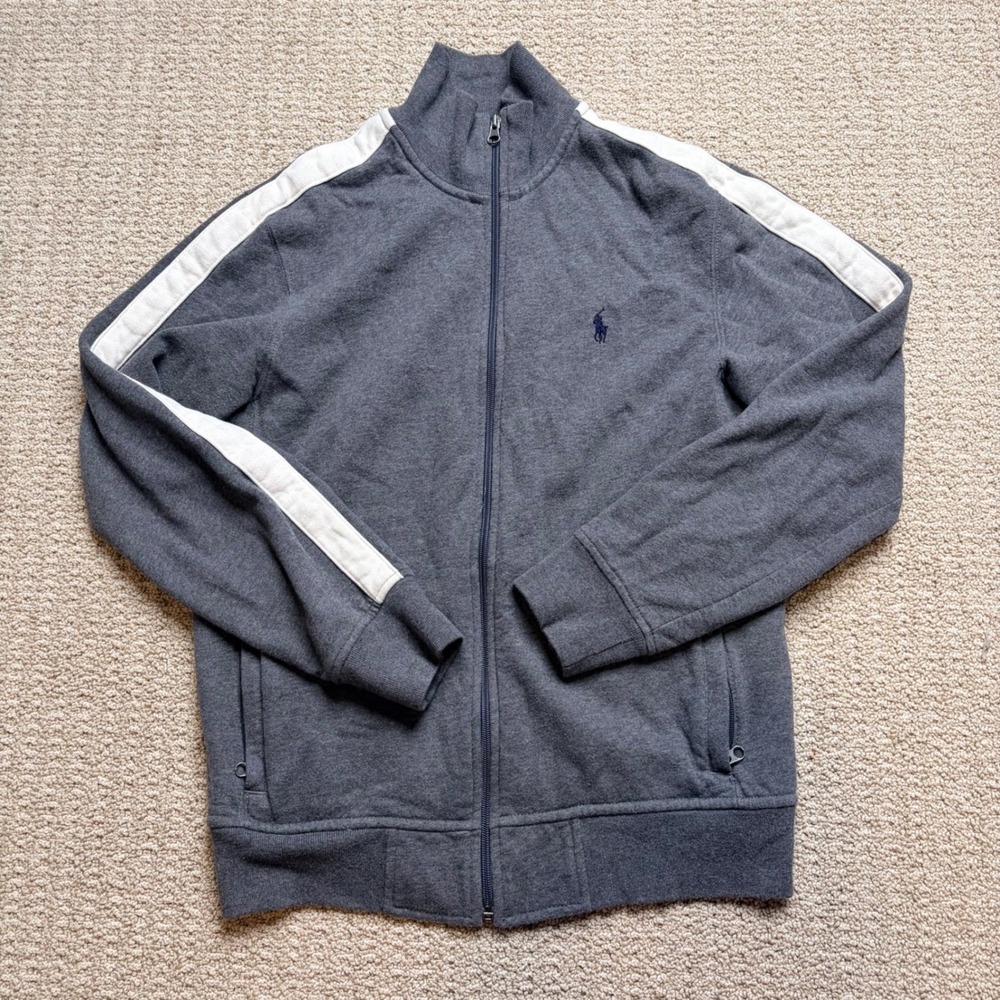 Polo Ralph Lauren Y2K Gray Track Jacket Side Stripe Full Zip Fleece Medium